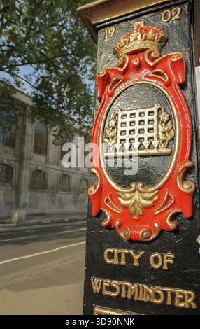 Panneau indiquant l'entrée de la ville de Westminster au centre de Londres, UK Banque D'Images