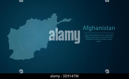Carte de contour de l'Afghanistan remplie de cercles concentriques sur fond dégradé foncé Illustration de Vecteur