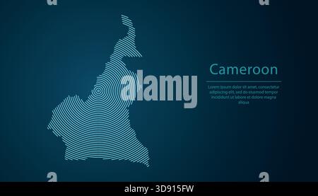 Carte de contour du Cameroun remplie de cercles concentriques sur fond dégradé foncé Illustration de Vecteur