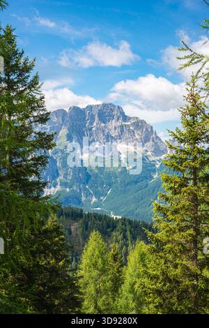 Vue panoramique sur la montagne de Jof di Montasio dans les Alpes juliennes près de Tarvisio Italie Banque D'Images