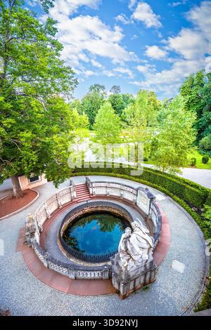 Source du Danube à Donaueschingen vue d'en haut, Schwarzwald, Baden Wurtemberg région de l'Allemagne Banque D'Images