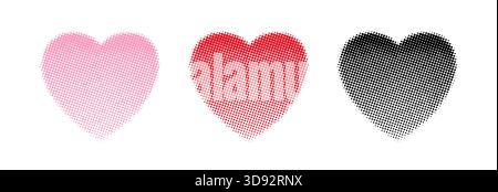 Forme de coeur. Silhouette de coeurs fanés roses isolée sur fond blanc. Coeur délavé contemporain. Point demi-ton flou moderne. Élément de fondu pour la conception Illustration de Vecteur