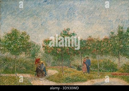 Vincent van Gogh 'jardin avec couples courtisants : Square Saint-Pierre' 1887, ou comme van Gogh l'appelait 'la peinture du jardin avec les amoureux' ; Vincent van Gogh peintures ; peinture du XIXe siècle avec la technique du Pointillisme par van Gogh ; huile sur toile Banque D'Images