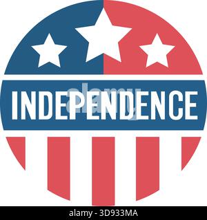 Ce badge vibrant symbolise le jour de l'indépendance, avec un design circulaire qui incorpore les couleurs rouge, blanc et bleu du drapeau américain le long de wi Illustration de Vecteur