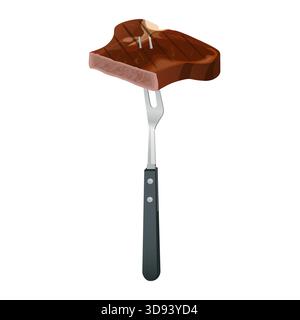 Steak de bœuf grillé sur une fourchette à découper Illustration de Vecteur