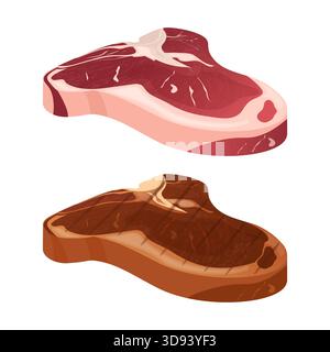 T os steak viande crue et grillée comparaison Illustration de Vecteur