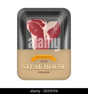 T Bone steak dans un emballage sous vide pour épicerie Illustration de Vecteur