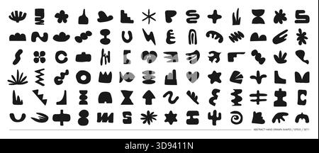 Ensemble de silhouettes minimalistes bizarres abstraites géométriques insolites formes et formes dans le style artistique matisse, primitive monochrome dessinée à la main, Big vector Illustration de Vecteur