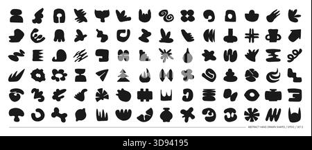 Ensemble de silhouettes minimalistes bizarres abstraites géométriques insolites formes et formes dans le style artistique matisse, primitive monochrome dessinée à la main, Big vector Illustration de Vecteur
