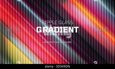 Fond dégradé multicolore diagonal abstrait pour affiches de design tendance Y2K, verre de distorsion avec texture fractale nervurée, lignes cannelées verticales Illustration de Vecteur