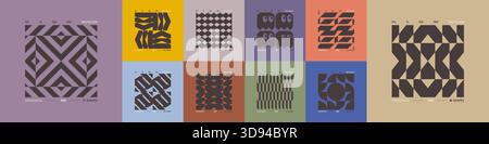 Kit de compositions géométriques postmodernes avec des formes abstraites dans l'esthétique brutale, mosaïque de figures brutales, couleur tendance rétro élément futuriste Illustration de Vecteur