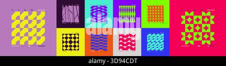 Kit de compositions géométriques postmodernes avec des formes abstraites dans l'esthétique brutale, mosaïque de figures brutales, couleur tendance rétro élément futuriste Illustration de Vecteur