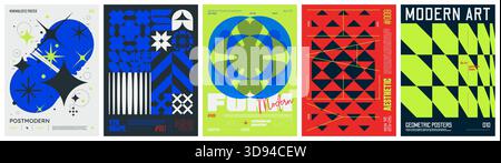 Set modernisme art affiches à la mode colorées, œuvres d'art dans le style minimalisme et brutalisme, abstrait géométrique A4 rave composition postmoderne, vecteur simple Illustration de Vecteur