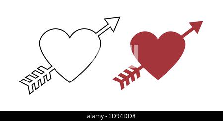 Icône de coeur de ligne d'amour, signe de coeur de Saint-Valentin, flèche à l'intérieur du coeur, flèche à travers le coeur Vector Design Illustration de Vecteur