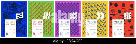 Сollection affiche tendance colorée des motifs, graphique de composition géométrique abstraite dans l'esthétique de l'an 2000, formes simples vectorielles impriment l'art modernisme et Illustration de Vecteur