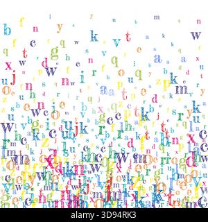 Lettres tombantes de la langue anglaise. Caractères volants enfantins colorés de l'alphabet latin. Concept d'étude des langues étrangères. Bannière de retour à l'école sur fond blanc. Illustration de Vecteur