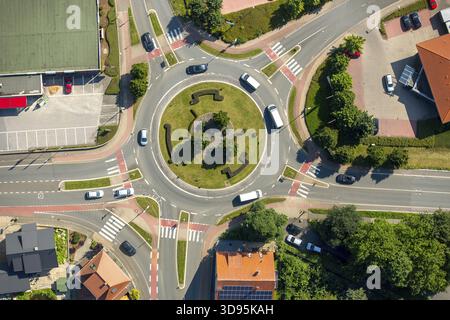 Rond-point de Luebbecker-Borriesstr, Buende, Westphalie orientale, Rhénanie du Nord-Westphalie, Allemagne, Europe, vue aérienne, vue plongeante, photographie aérienne, Banque D'Images