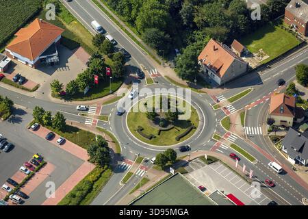 Rond-point de Luebbecker-Borriesstr, Buende, Westphalie orientale, Rhénanie du Nord-Westphalie, Allemagne, Europe, vue aérienne, vue plongeante, photographie aérienne, Banque D'Images