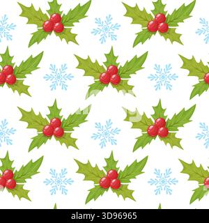 joli motif sans couture avec baies de houx de noël Illustration de Vecteur