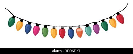 Chaîne courbe de vecteur de lumières de Noël isolé Illustration de Vecteur