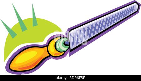 Illustration d'un outil de fichier Rasp Cut avec une poignée jaune et une lame bleue, sur fond vert Illustration de Vecteur