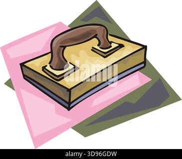 Une illustration d'un marteau avec un outil Bricklayer Float avec une poignée brune dans un style de dessin animé Illustration de Vecteur