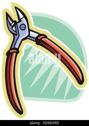 Une illustration d'un coupe-fil avec des poignées rouges et une tête de coupe grise dans un style de dessin animé Illustration de Vecteur