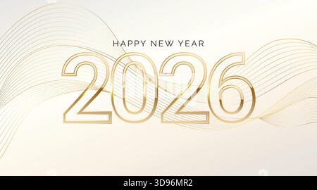 2026 Gold numéro 3d pour fond de bonne année. Chiffres élégants indiquant la date du nouvel an. Bannière pour carte de vœux ou calendrier Illustration de Vecteur