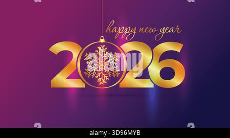 2026 fond de bonne année avec lettrage à la main, salutations et invitations de boule de Noël pour le nouvel an. illustration de stock Illustration de Vecteur