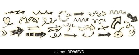Ensemble de scrapbook avec découpe de flèche de papier déchiré gribouillage griffonnage éléments. Y2K Swirl, haut et bas, collection de flèches droite et gauche. Illustration vectorielle Illustration de Vecteur