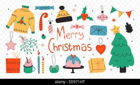 Symboles de Noël grand ensemble. Illustration de Vecteur