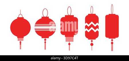 Ensemble de lanternes en papier rouge pour la célébration du nouvel an chinois Illustration de Vecteur