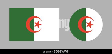 Algérie drapeau cercle, badges rectangulaires. Bannières de drapeau de pays africains. Rondes nationales, rectangulaires icônes du drapeau algérien. Illustration de Vecteur