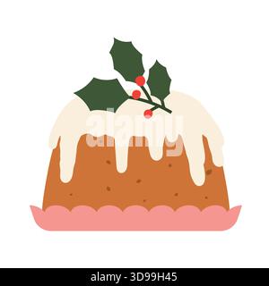 Pudding de Noël décoré avec holly Berry brindille- illustration vectorielle Illustration de Vecteur