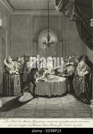 L'histoire de Don Quichotte d'après Charles Antoine Coypel, la table de Sancho le Gouverneur est mis en place (vingt-sixième numéro dans une série de 31 pièces), Van der Schley, Jakob, graveur, Coypel, Charles Antoine, auteur du modèle, École française, 1745, XVIIIe siècle, Imprimer, arts graphiques, impression interprétative, gravure, dimensions - travail : hauteur : 21,9 cm, largeur : 16,6 Banque D'Images