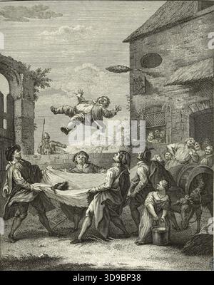 L'histoire de Don Quichotte d'après Pierre Charles Tremolière, Sancho ayant refusé de payer sa dépense est trompée (troisième d'une série de 31 tirages), Van der Schley, Jakob, graveur, Tremolière, Pierre Charles, auteur du modèle, École française, 1745, XVIIIe siècle, Imprimer, arts graphiques, impression interprétative, gravure, dimensions - travail : hauteur : 21,8 cm, largeur : 16,6 Banque D'Images