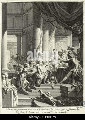 L'histoire de Don Quichotte d'après François Boucher, Sancho est poursuivi par les garçons de cuisine du duc (dix-neuvième numéro d'une série de 31 pièces), Tanjé, Pierre, graveur, Boucher, François, auteur du modèle, École française, 1746, XVIIIe siècle, Imprimer, arts graphiques, impression interprétative, gravure, dimensions - travail : hauteur : 21,2 cm, largeur : 15,9 Banque D'Images