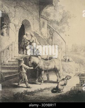 Le bon Samaritain (Bartsch 90), Rembrandt (Rembrandt Harmensz Van Rijn, connu sous le nom), graveur, circa 1633, première moitié du XVIIe siècle, estampe, Arts graphiques, estampe originale, gravure, papier, Amsterdam, dimensions - oeuvre : hauteur : 25,6 cm, largeur : 21,7 Banque D'Images