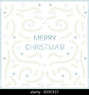 Jolie carte de Noël au motif simple ornée de branches vertes et d'étoiles Illustration de Vecteur