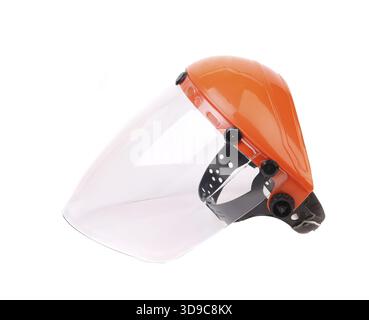 Vue latérale de l'écran facial de protection. Isolé sur fond blanc Banque D'Images