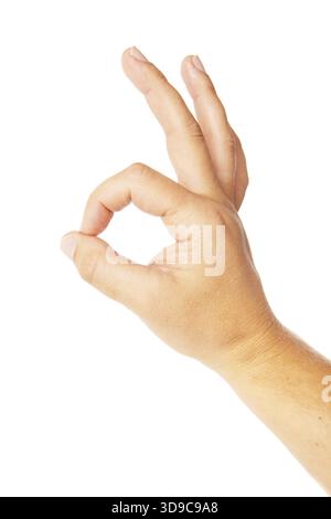 Gros plan des gestes de la main de l'homme - montrant le signe OK OK Banque D'Images