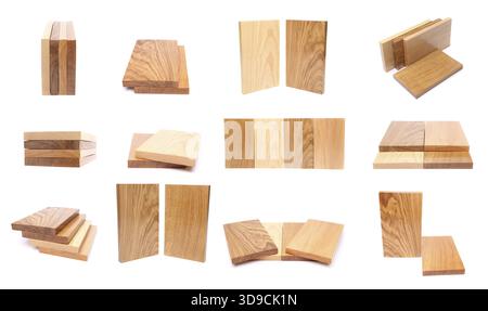 Collage de planches de bois. Isolé sur fond blanc Banque D'Images