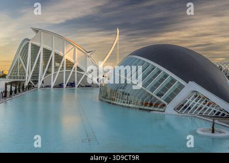 Vue panoramique de la Cité des Arts et des Sciences, Valence, Communauté valencienne, Espagne Banque D'Images