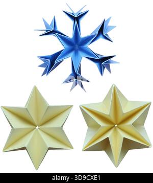 flocon de neige d'hiver origami et lumière des étoiles Banque D'Images