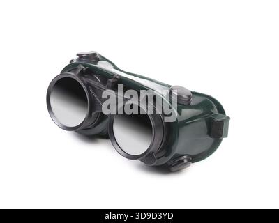 Vue latérale des verres de soudage. Isolé sur fond blanc Banque D'Images