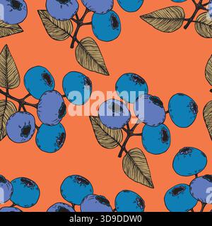 Modèle sans couture avec myrtille. Myrtilles naturelles fraîches mûres savoureuses. Illustration vectorielle pour arrière-plan, emballage, textile, tissu et divers Illustration de Vecteur