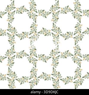 Motif botanique sans couture avec des branches d'eucalyptus et des baies jaunes, conception de feuillage aquarelle peinte à la main, texture nature élégante pour le textile et Banque D'Images