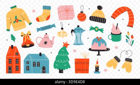 Collection de décorations de noël festives Illustration de Vecteur