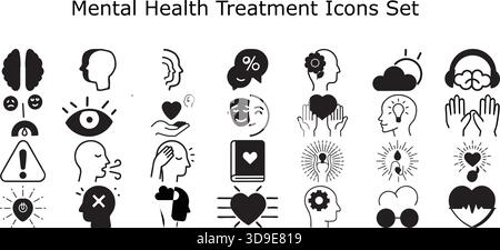« Ensemble d'icônes de la ligne santé mentale et bien-être – Pack vectoriel de pleine conscience pour la thérapie psychologique » Illustration de Vecteur