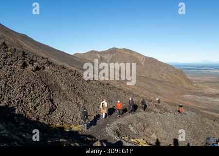 Randonneurs sur le Tongariro Alpine Crossing Walk, Tongariro National Park, North Island, Nouvelle-Zélande Banque D'Images